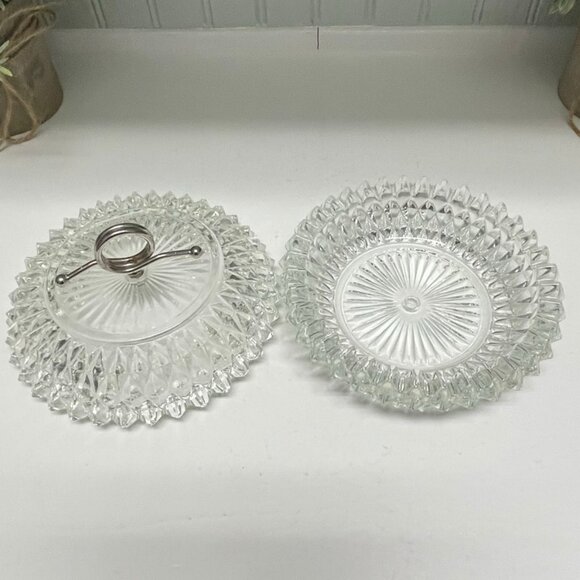 VINTAGE 1960's Indiana Glass Diamond Point Cut Covered Candy Dish  Bowl & Lid - Picture 4 of 12